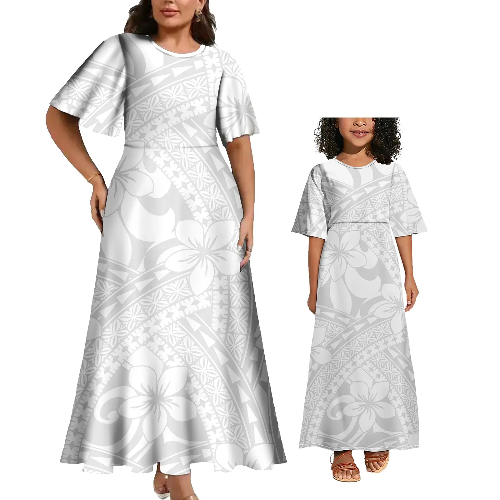 Wholesale Casual Family Set Polynesian Tribal Tattoo Vintage Tonga Design Ethnic Style Plus size Adult Children's Clothes Dress