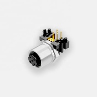 Conector chapado en oro al por mayor de fábrica de alta calidad CE RoHS, 5 pines, M12, código D, montaje en PCB, enchufe de ángulo recto IP67, hembra blindada