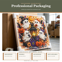 Kit de Peinture Diamant Halloween Lanterne Fantôme DIY Mosaïque Ronde à Percer Cadeau Artisanat pour Adulte Décoration Murale Maison Bureau
