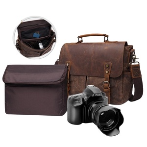 Popular Waterproof Genuine Leather Waxed Canvas Briefcase <strong>Camera</strong> <strong>Messenger</strong> <strong>Bag</strong> Shoulder <strong>Bag</strong> <strong>Camera</strong> Lens <strong>Bag</strong> - Product Image 2