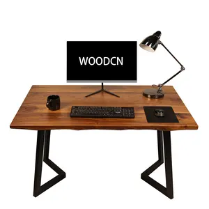 Solid black walnut live edge office desktop 30x48x1.5inch with V style legs wide plank office tabletop