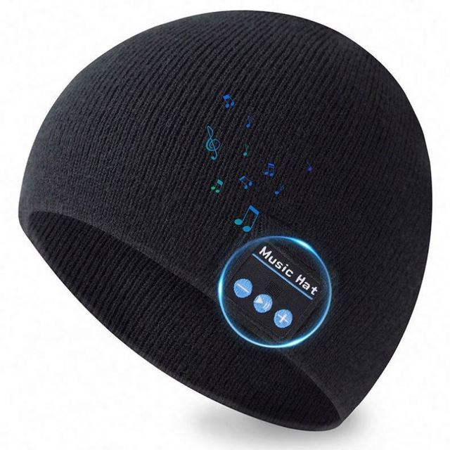 Winter Outdoor Wireless Musical Unisex Headlamp for Knitted Beanie Hat 100% Acrylic Travel Business Image