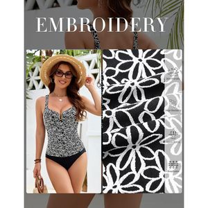 Maillot de bain tankini deux pièces pour femme FOXA, imprimé floral, effet ventre plat, couvrance intégrale, col plongeant, en Spandex et Polyester - Product Image 5