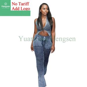 <strong>Women's</strong> <strong>Suits</strong> 2025 Low <strong>Cut</strong> Sleeveless Crop Top Hip Wrap Tight Maxi Pants - Product Image 3