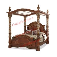 Meubles de chambre à coucher en bois massif de style américain classique de luxe, meubles de chambre à coucher royaux antiques pour villa