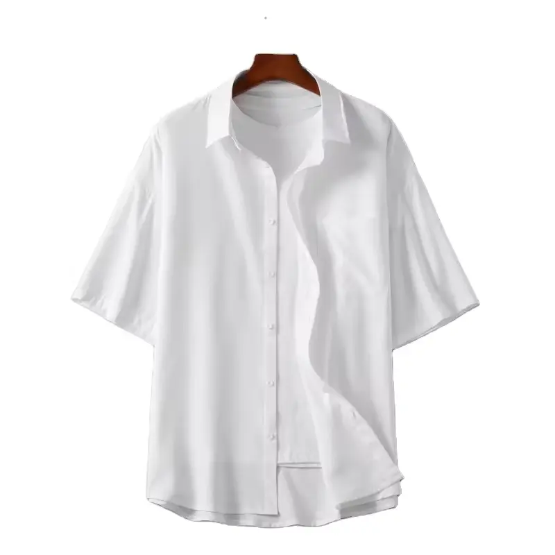 2024 erkek rahat yarım kollu gömlek katı beyaz ve siyah renkler yeni gevşek Fit yaz aşınma tasarımı