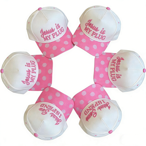 Casquette structurée à 5 panneaux avec broderie 3D personnalisée, couronne moyenne, rose et blanc à pois, visière de baseball pour le streetwear quotidien hip-hop - Product Image 4