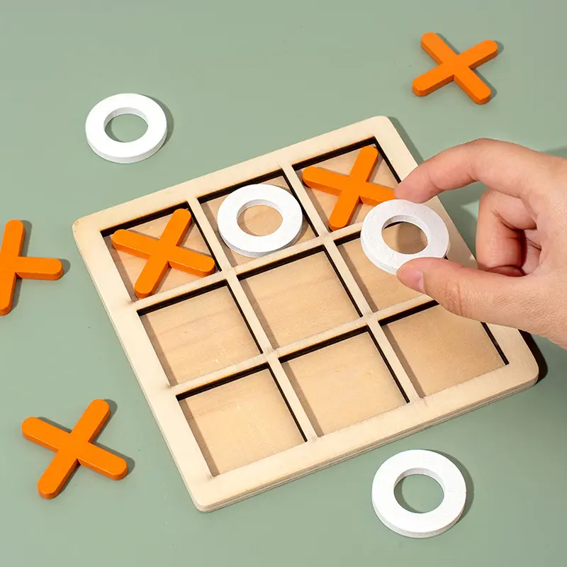 Permainan papan Mini XO papan catur permainan anak keluarga permainan Puzzle edukasi kayu Tic Tac mainan jari kaki untuk anak-anak
