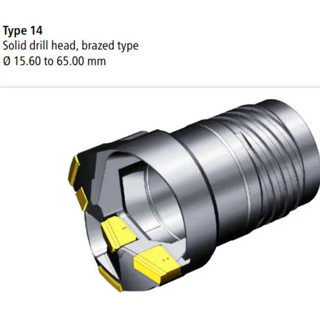 เครื่องมือเจาะรูลึก BTA หัวเจาะแข็งประเภทประสานพร้อมเม็ดมีดแบบจัดทําดัชนีได้ขนาดเส้นผ่าศูนย์กลาง 15.61-65 มม.