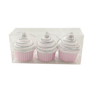 ENSEMBLE DE 3 PENDANTES EN FORME DE CUPCAKE ROSE AVEC PAILLETTES 5,5X7 H. 16,5CM - Product Image 1
