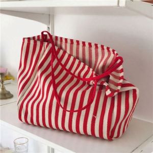 Customized Closure Fashion Design <b>Canvas</b> Lining <b>Large</b> Capacity Korean Retro Striped Shoulder Tote <b>Bag</b> Street <b>Bags</b> for Women - Product Image 2