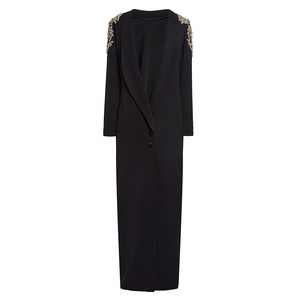 Maxi abito <span class=keywords><strong>da</strong></span> <span class=keywords><strong>donna</strong></span> nero con strass impreziosito spalle a maniche lunghe con colletto bavero formale abito <span class=keywords><strong>da</strong></span> <span class=keywords><strong>sera</strong></span> - Product Image 1