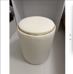 Premium Pink Leather Pleated Round o <b>Stool</b> with Gold Base and <b>Storage</b> Foot <b>Stool</b> for Living Room Home Furniture - Product Image 1
