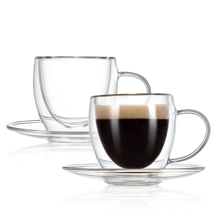 Clear Insulated Double Wall 80ml Espresso Cups Cappuccino Latte Glass Coffee Tea Mug Cup Set Clear Drinking Glasses