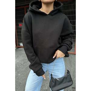 Sudadera con Capucha de Seda Negra para Mujer, con Bolsillo Tipo Canguro, Diseño Personalizable y Cremallera para Invierno - Product Image 2