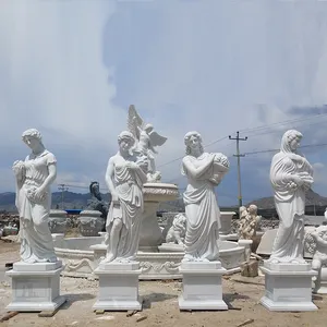 Venda quente bonita vida tamanho mármore branco quatro estações senhoras estátua