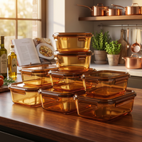 Conteneur alimentaire en verre H en gros, boîte de préparation de repas hermétique avec couvercle verrouillable, anti-fuite, compatible micro-ondes et congélateur