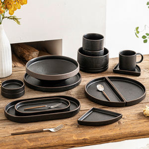 Platos de bistec de cerámica ovalados de arcilla negra, vajilla de restaurante, platos de aperitivo Retro de medio disco de salmón Sushi - Product Image 5