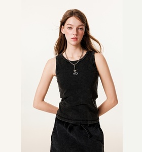Women's Gray Sleeveless Tank Top Crew Neck Solid Color Cotton Jersey Casual Wear Breathable Regular Fit All Seasons - Product Image 1