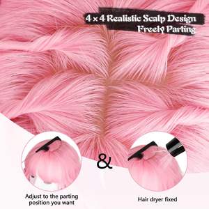 วิกผมสั้นหยิกสีชมพูพร้อมหน้าม้า 35 ซม. เส้นผมทนความร้อนสูง แนวผมธรรมชาติ คลุมเต็มศีรษะ - Product Image 5