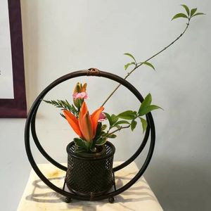 Bamboo Flower Basket Round Traditional Chinese Style Decorative Vase For Flower Arrangement - Product Image 1
