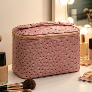 Multi Functional 2 In 1 Ostrich PU Makeup Bag Lightweight <b>Shell</b> Cosmetic Bag Handheld Travel Wash Bag For Girls - Product Image 1