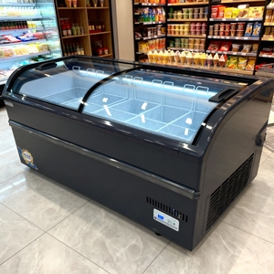 Congelatore a isola per supermercati con vetrina a quattro lati e grandi finestre, combinato con sistema di sbrinamento per attrezzature di refrigerazione commerciale - Product Image 1
