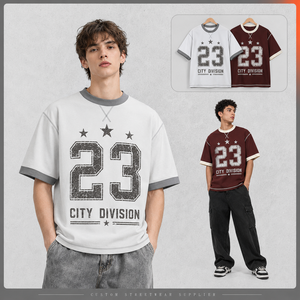 Custom 300Gsm Cotton <b>T</b>-<b>shirt</b> Oversized <b>Ringer</b> Neck Graphic Tee Contrast Rib Streetwear Men <b>T</b> <b>Shirt</b> - Product Image 3