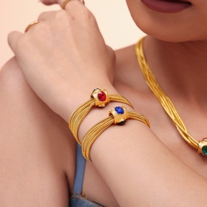 Plain Gold Multi-layer <b>Chain</b> Inlaid Rhinestone Necklace Bracelet <b>Titanium</b> Steel Gold-plated Light Luxury Fashion Set - Product Image 2