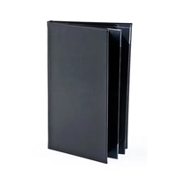 Couverture de menu en cuir PU noir avec logo personnalisé, format A4 classique, porte-menu 4 pages pour restaurant