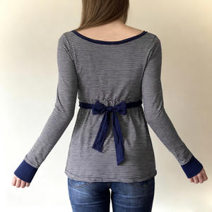 Z-4996 Camisa de Muñeca con Botones y Rayas, Estilo <span class=keywords><strong>Cyber</strong></span> <span class=keywords><strong>Y2K</strong></span>, Casual, con Ribete de Encaje Tejido, Cintura Alta, Lazo, Versátil, Manga Larga, Cuello en V - Product Image 3