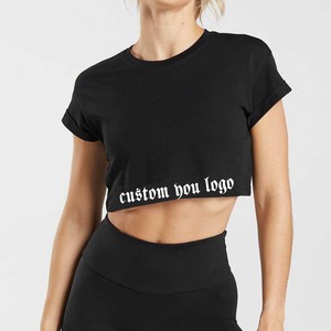 Summer Tee Women Solid Cropped T-Shirts High Quality <strong>Custom</strong> Logo Womens Graphic Midi Tee - Product Image 1