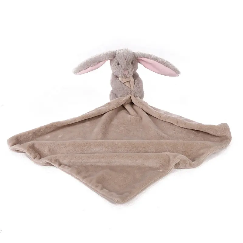 Peluche coniglietto coperta di sicurezza per bambini morbida trapunta per neonato Beige coniglietto coperta di sicurezza per animali di peluche