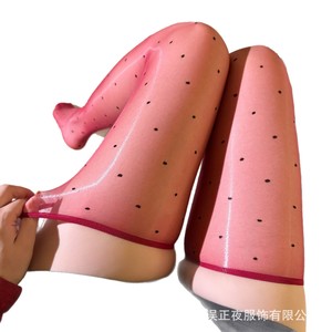 Bas noirs brillants sexy à pois rétro, bas ultra-fins sexy à pois au-dessus du genou pour femmes. - Product Image 1