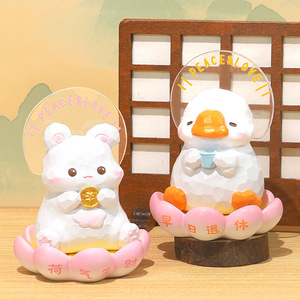 Yu Mo Craft Joyful Lotus Resin Figurine <b>Mini</b> Decor Home Office <b>Desk</b> Gift Lighted Healing Decoration - Product Image 1