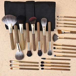 Lot de 25 pinceaux de maquillage en poils naturels, manche en bois de santal, virole en cuivre doré, pour cils, visage, yeux et poudre, personnalisables - Product Image 2