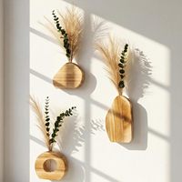 3 Paket Vas Dinding Kayu dengan Rumput Pampas & Eucalyptus Dekorasi Gantung Dinding Gaya Boho Modern Farmhouse untuk Ruang Tamu Kamar Mandi