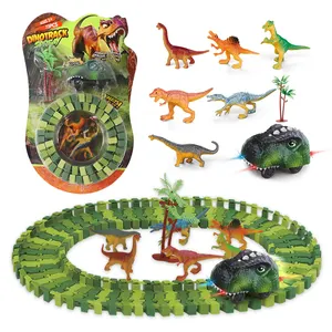 Dinozor dünya yol yarışı esnek parça oyun seti ve elektrikli Dino araba 73 adet blokları yarış araba parça oyuncaklar için Boy