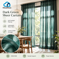 Rideaux Transparents Effet Lin Vert Chasseur Sur Mesure, Voilages en Faux Lin Filtrant la Lumière du Jour pour Chambre et Salon