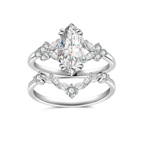 Ensemble de bagues de fiançailles et de promesse empilables en argent sterling S925, coupe marquise en V, D VVS1, hypoallergéniques, avec moissanite, pour femmes