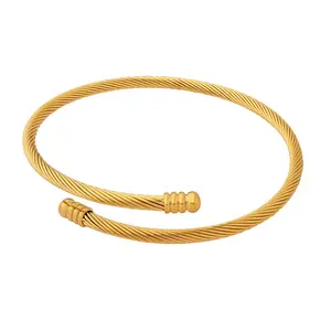 Wholesale Price Tarnish Free 18K Gold Plated Stainless Steel Bracelet Open Soft Cord Elastic Bracelet Cable Bangle