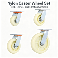 Ensemble de roulettes en nylon de 4 pouces, couleur beige clair, type plat, roulement à billes, sans frein, 95×65 mm, plaque de base, options fixes ou pivotantes
