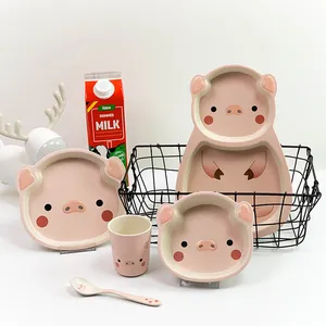4 pièces/ensemble bébé vaisselle dessin animé enfants alimentation plats enfants bambou Fiber bol fourchette tasse cuillère vaisselle ensemble