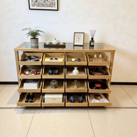 Vitrine d'îlot en verre pour magasin de vêtements, table de présentation, armoire de rangement de style vintage, comptoir de présentation de bijoux