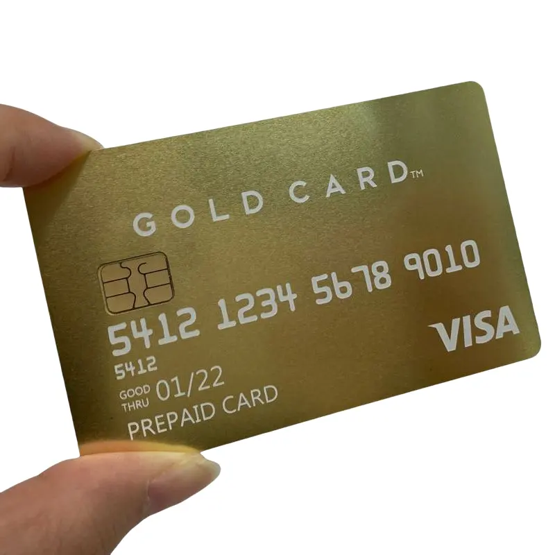 레이저 새겨진 스테인레스 스틸 골드 카드 광택 마감 칩 금속 비자 카드
