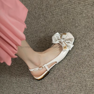 Factory Direct Wholesale Square Head Bow Sandals Low <b>Heels</b> Flat Shoes Women - Product Image 3