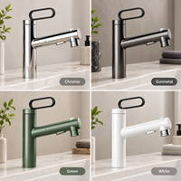 Robinet de lavabo moderne monotrou en laiton avec valve en céramique, finition chromée, mitigeur à levier unique avec douchette extractible pour salles de bain contemporaines