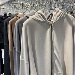 H5467 Streetwear Vente en gros Personnalisé 100% Coton Lavage Acide Sweats à Capuche Zippés Unisexe Coupe Oversize - Product Image 5