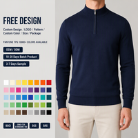 Pull en maille bleu marine pour homme avec logo personnalisé, col montant, manches longues, ourlet côtelé, fabrication OEM/ODM, vente en gros