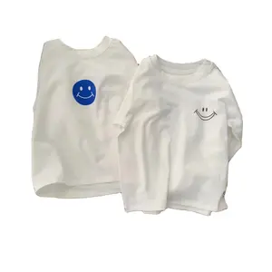 Purorigin hot selling spring and autumn solid white warm boy and girl outfit shirt smiley face sweatshirt child crew neck hoodie